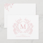 赤面クラシックピンクフローラクレストモノグラム ノートカード (正面/裏面)