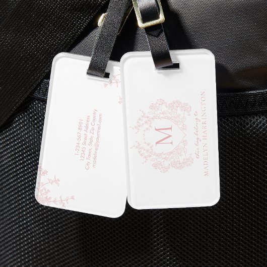 赤面クラシックピンクフローラクレストモノグラム ラゲッジタグ