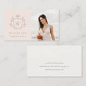 赤面クラシックピンクモノグラムフローラフォトクレスト 名刺 (正面/裏面)