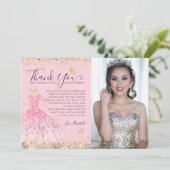 赤面クラシックピンク金ゴールドグリッターキンセアニェラ写真 サンキューカード (スタンド正面)