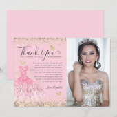 赤面クラシックピンク金ゴールドグリッターキンセアニェラ写真 サンキューカード (正面/裏面)