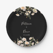 赤面クラシックボホワイルドフラワーブラック結婚ズケーキ ペーパープレート (正面)