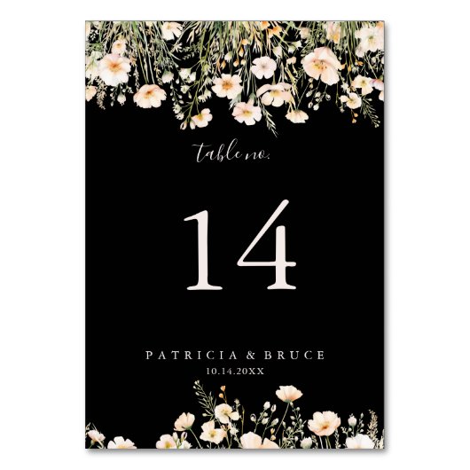 赤面クラシックボホワイルドフラワーブラック結婚ズ テーブルナンバー (裏面)