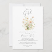 赤面クラシックワイルドフラワーガールベイビーシャワー 招待状 (正面)
