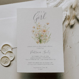 赤面クラシックワイルドフラワーガールベイビーシャワー 招待状
