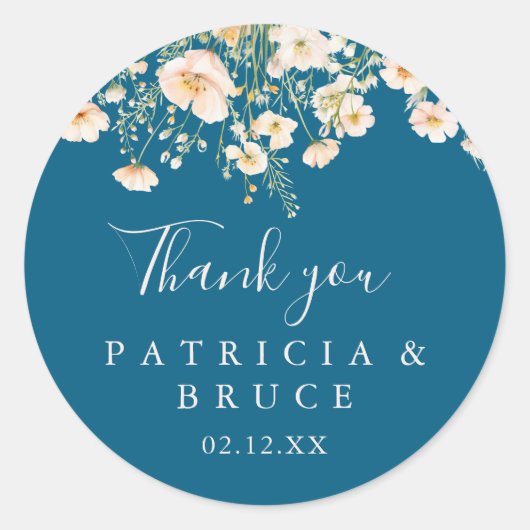 赤面クラシックワイルドフラワーサンキュー結婚式の引き出物 ラウンドシール (正面)