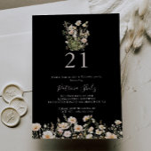 赤面クラシックワイルドフラワーブラック21歳の誕生日パーティー 招待状