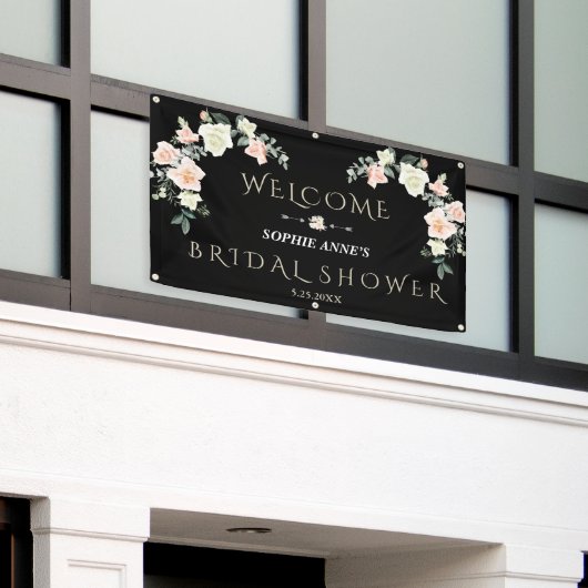 赤面クリームフローラブライダルシャワーウェルカムサイン 横断幕 (ビルの外側)