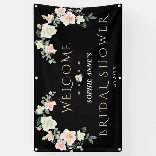 赤面クリームフローラブライダルシャワーウェルカムサイン 横断幕 (縦)