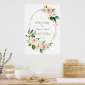 赤面クリームフローラ金ゴールドフレーム結婚ウェルカムサイン ポスター (キッチン)