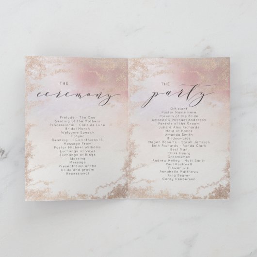 赤面グラデーションピンクのフロステッド結婚フォイルの式 プログラム (内部)