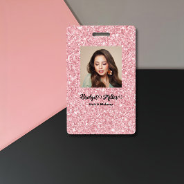 赤面グリッターヘアサロンエレガントのスクリプト写真 バッジ