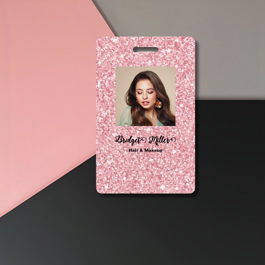 赤面グリッターヘアサロンエレガントのスクリプト写真 バッジ