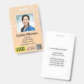 赤面グリッター技術者フォトID QRバーコードバッジ バッジ (正面＆裏面)