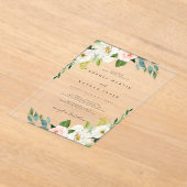 赤面グリーンウォーターカラーボタニッ結婚クス アクリル招待状 (レイダウン)