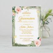 赤面グリーンキンセアニェラフローラスパークルティアラ 箔招待状 (立ち正面)