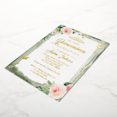 赤面グリーンキンセアニェラフローラスパークルティアラ 箔招待状 (回転した状態)