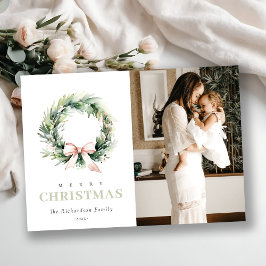 赤面グリーンクリスマスリース水彩写真 シーズンカード