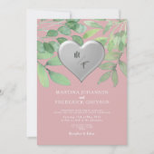 赤面グリーンモノグラムハート結婚式の招待 招待状 (正面)
