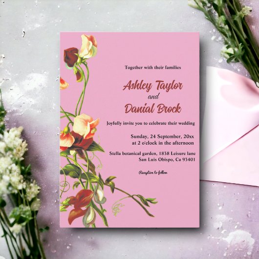 赤面グリーンリーオータムバラ秋結婚フローラ 招待状