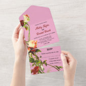 赤面グリーンリーボタニカルバラ秋結婚フローラ オールインワン招待状 (貼ってはがせる)