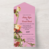 赤面グリーンリーボタニカルバラ秋結婚フローラ オールインワン招待状 (内側)