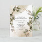赤面グリーン&金ゴールドフレームボタニカルバプテスマ 招待状 (スタンド正面)