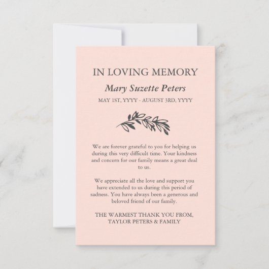 赤面グレーグリーン悔やみや弔慰とフォトサンキュー サンキューカード (正面)