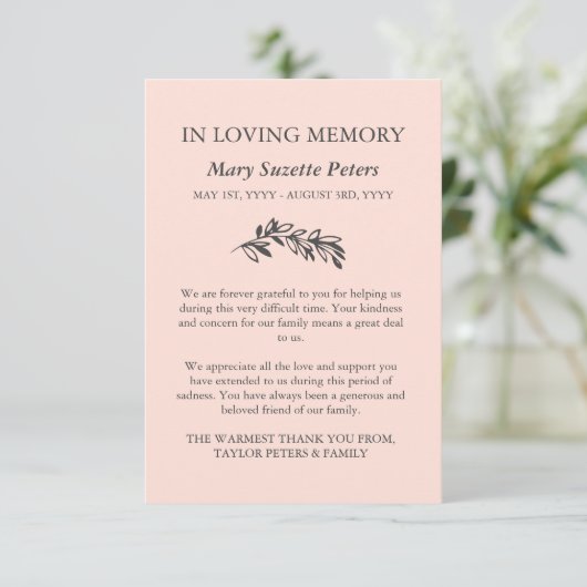 赤面グレーグリーン悔やみや弔慰とフォトサンキュー サンキューカード (スタンド正面)