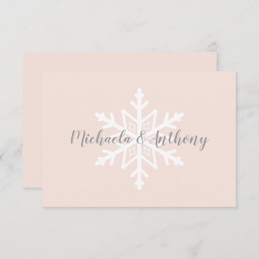 赤面グレースノーフレークウィンターウェディングRSVPカード 出欠カード (正面/裏面)