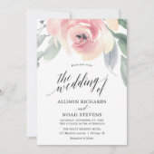 赤面グレーフローラ水色エレガントな結婚式 招待状 (正面)