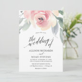 赤面グレーフローラ水色エレガントな結婚式 招待状 (スタンド正面)