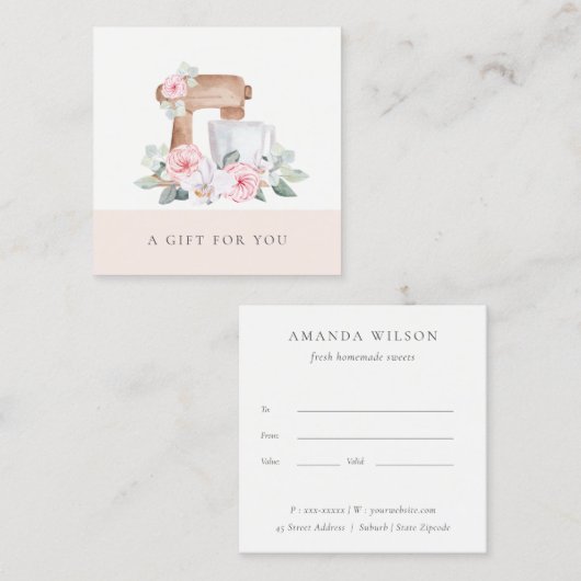 赤面ケーキミキサーケータリングフローラギフト証明書 スクエア名刺 (正面/裏面)