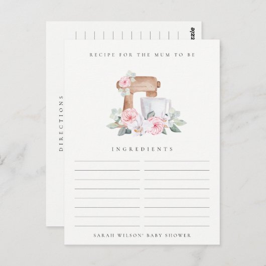 赤面ケーキミキサーフローラレシピ要求ベビーシャワー ポストカード (正面/裏面)