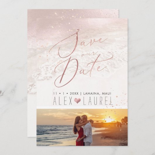 赤面コースタル/ビーチ/海岸線日付を保存 招待状 (正面/裏面)