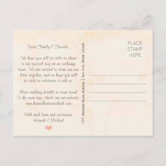 赤面コーヒーカップモノグラムハート保存日 案内ポストカード (裏面)