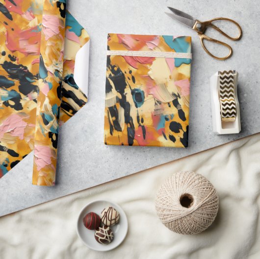 赤面コーラルアクア金ゴールド抽象芸術 ラッピングペーパー (クラフト)