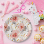 赤面コーラルグレイフローラブライダルシャワー ペーパープレート (パーティー)