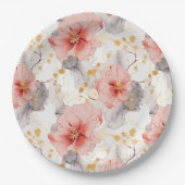 赤面コーラルグレイフローラブライダルシャワー ペーパープレート (正面)