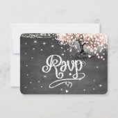 赤面コーラルチャックボードピンクハートリーフツリーRSVP 出欠カード (裏面)