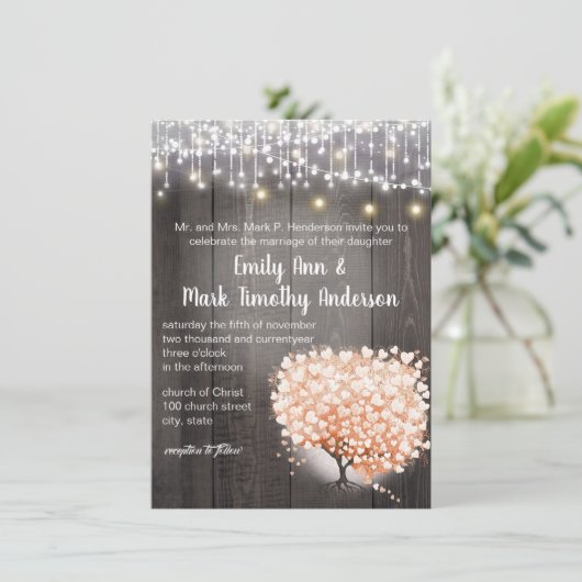 赤面コーラルハートリーフツリーフォレストエレガントな結婚式 招待状 (スタンド正面)