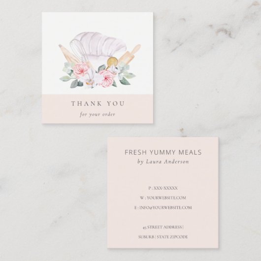 赤面シェフハットケータリングフローラウィスクサンキュー スクエア名刺 (正面/裏面)