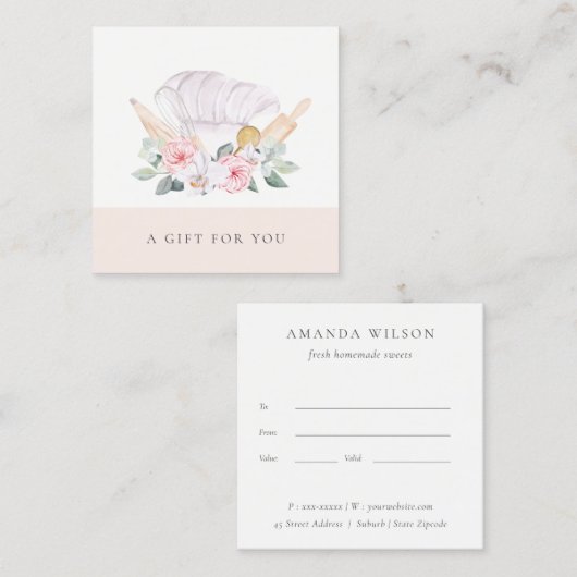 赤面シェフハットケータリングフローラギフト証明書 スクエア名刺 (正面/裏面)