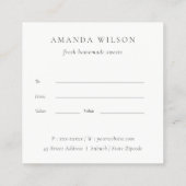 赤面シェフハットケータリングフローラギフト証明書 スクエア名刺 (裏面)