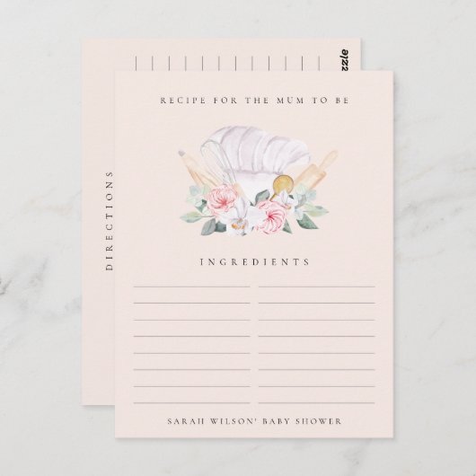 赤面シェフハットフローラレシピリクエスト赤ちゃんシャワー ポストカード (正面/裏面)