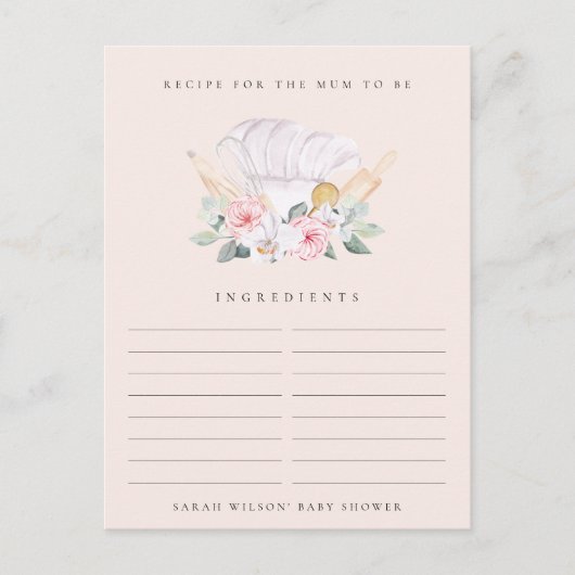 赤面シェフハットフローラレシピリクエスト赤ちゃんシャワー ポストカード (正面)