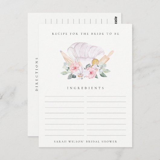 赤面シェフハットフローラレシピ要求ブライダルシャワー ポストカード (正面/裏面)
