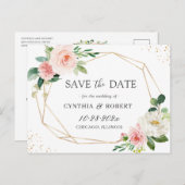 赤面シックフローラ金ゴールド幾何学日付の保存 ポストカード (正面/裏面)