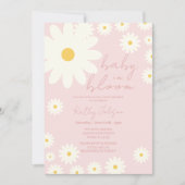 赤面シャワーにおけるデイジーピンク開花フローラベビー 招待状 (正面)