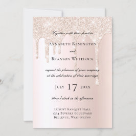 赤面シャンパングリッタードリップスエレガントウェディング 招待状